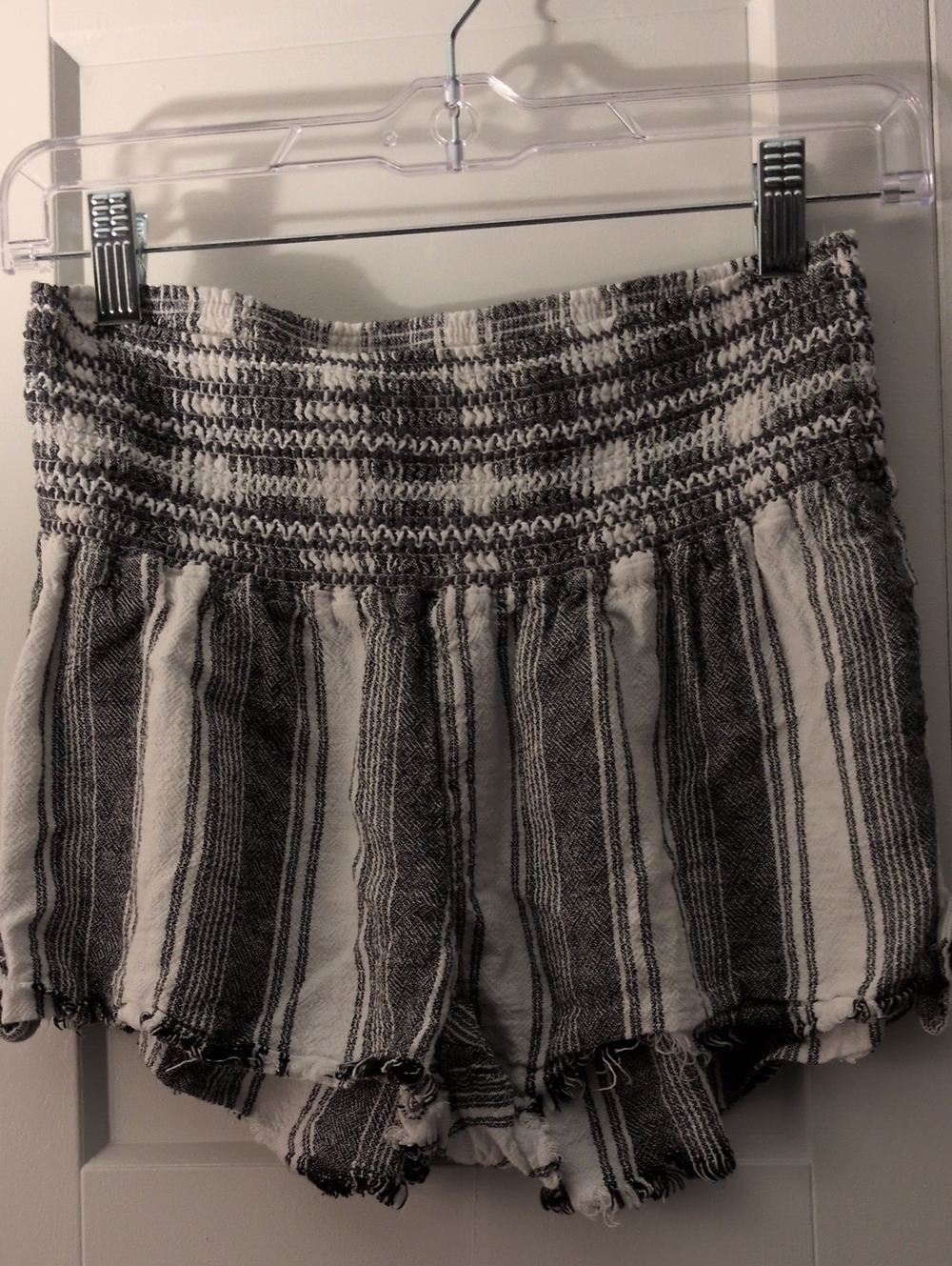 Rewash Black & White Striped High-Waist Smocked Shorts